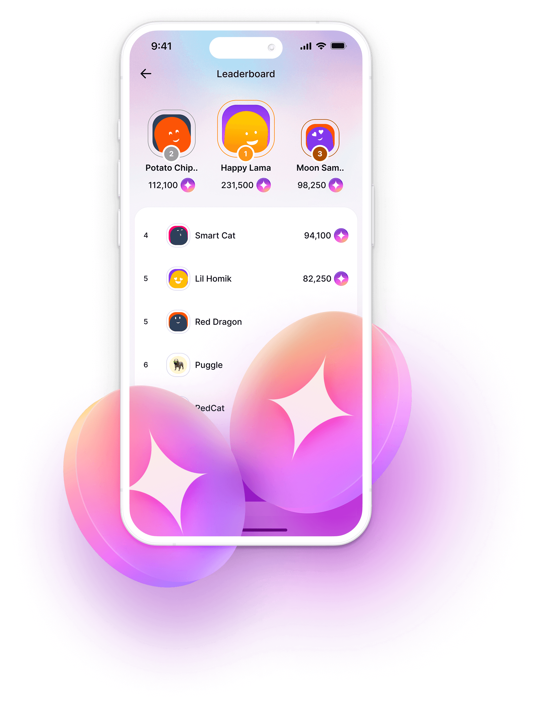 Smartphone with leaderboard screen